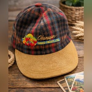 Vintage Wool Plaid Cap with Tan Suede Brim